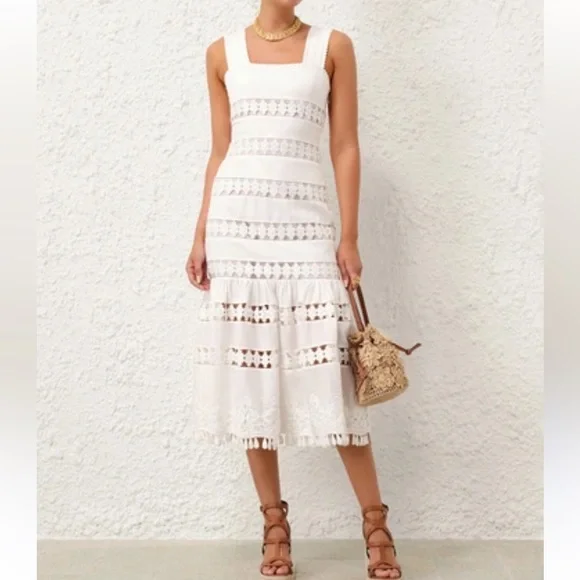 Zimmermann | Dresses | Zimmermann White Lace Midi Dress | Poshmark